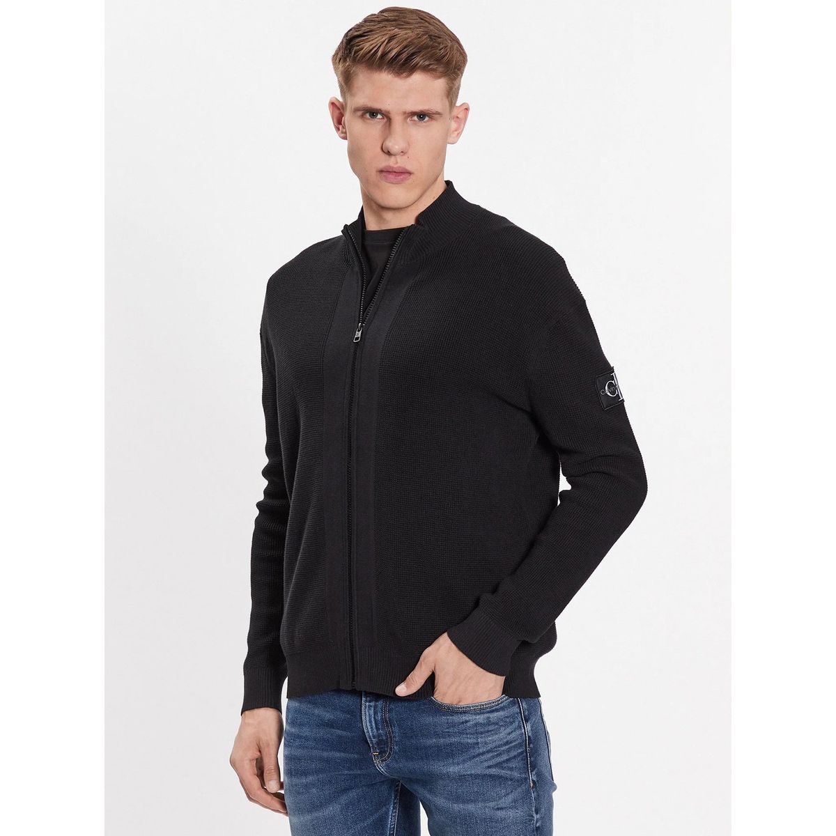 CALVIN KLEIN - Sweater Core Badge Zip Through Negro Calvin Klein