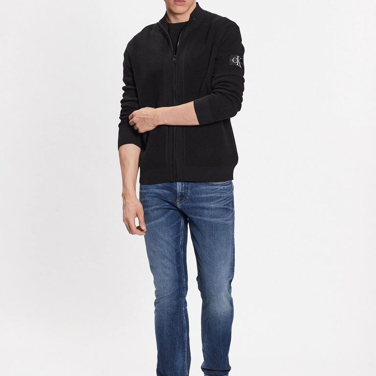 CALVIN KLEIN - Sweater Core Badge Zip Through Negro Calvin Klein