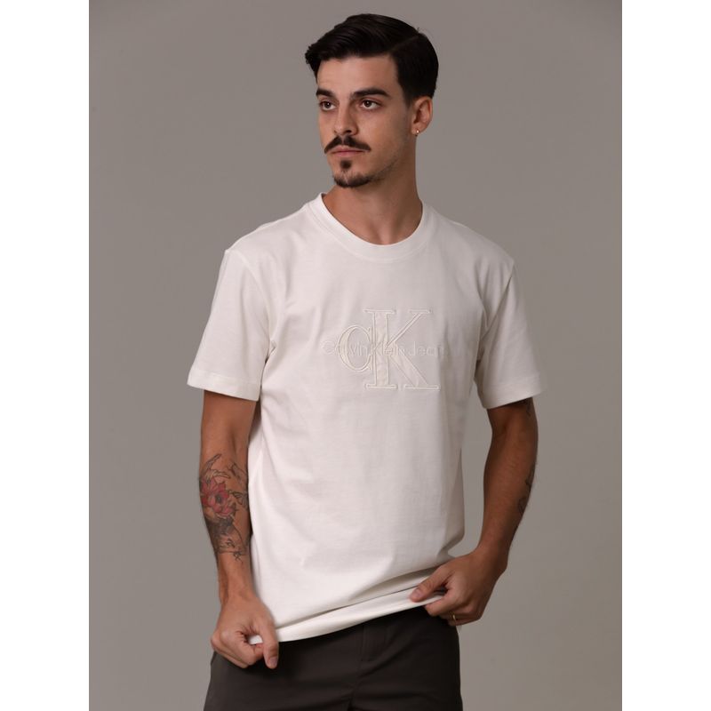 CALVIN KLEIN - Polera Monologo Applique Blanco Calvin Klein