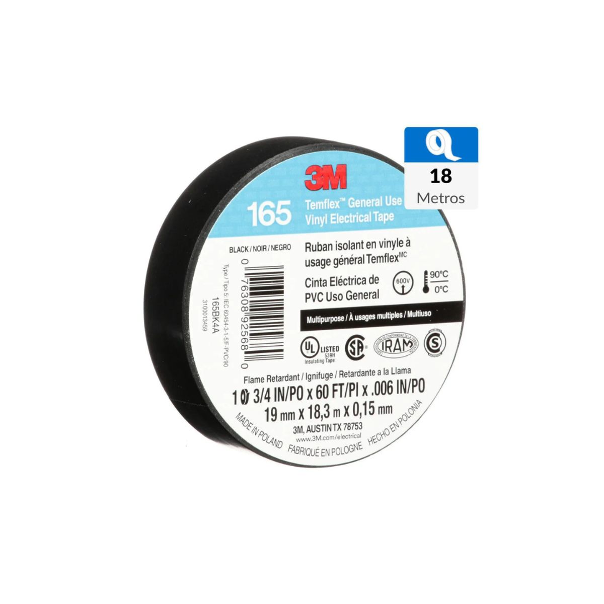 3M - Pack 5 Cintas Eléctricas de PVC 19 mm x 18,3 m x 0,15 mm