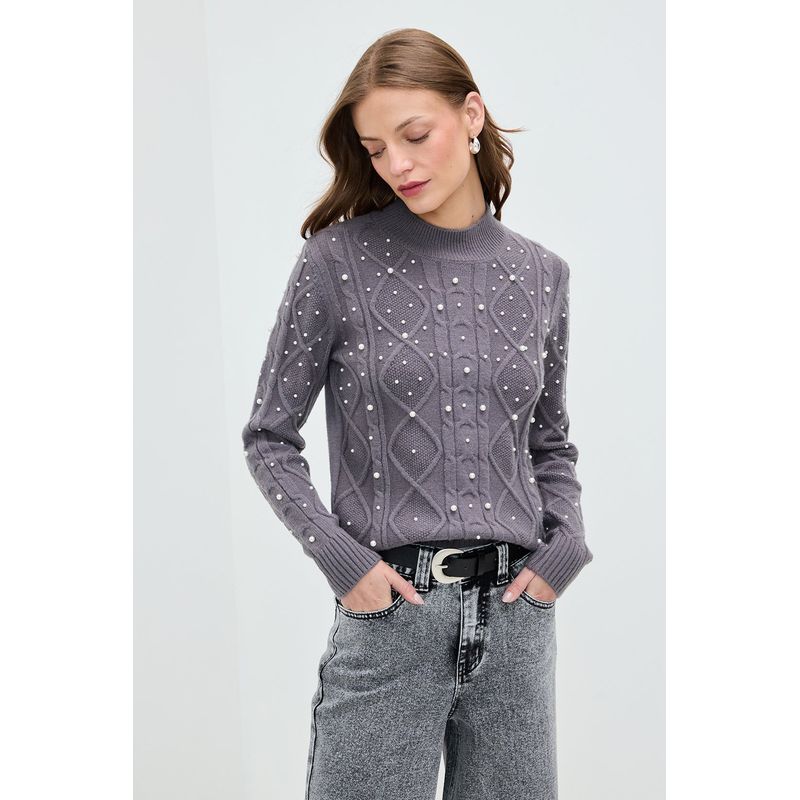 IO - Sweater de Mujer Liso de Invierno Manga Larga Gris iO