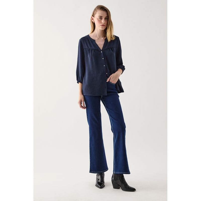 ASH - Blusa Manga Larga Azul Marino Mujer Ash