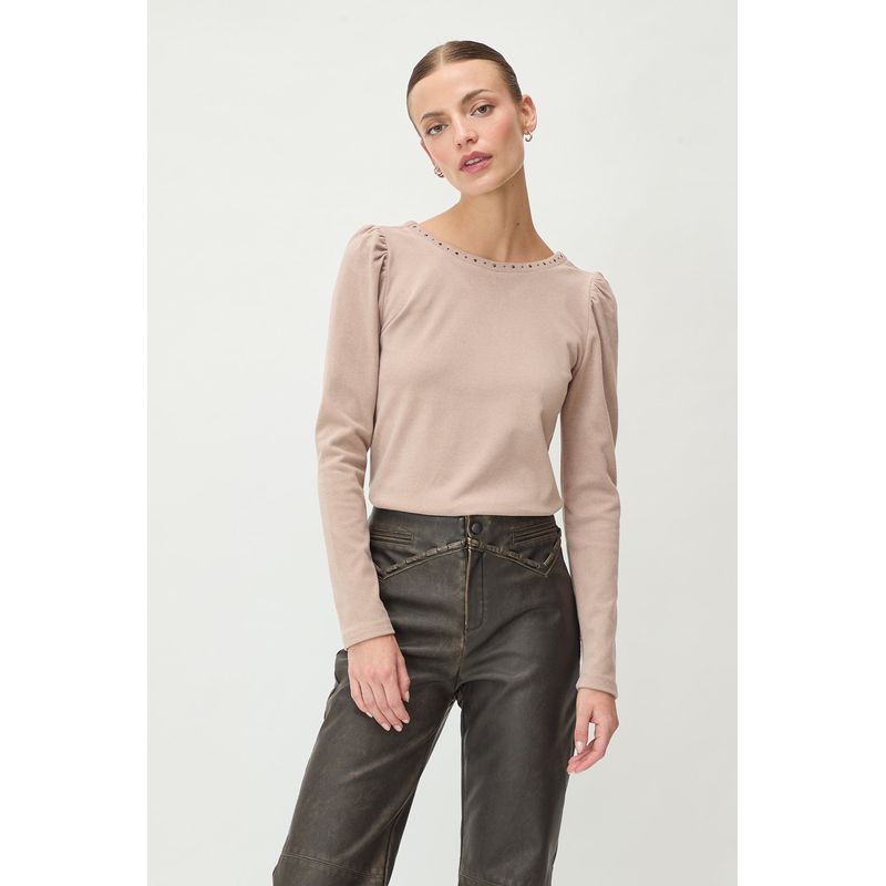 IO - Polera Manga Larga Beige Mujer Io