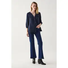 ASH - Blusa Manga Larga Azul Marino Mujer