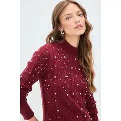 IO - Sweater para Mujer de Manga Larga de Invierno Liso Burdeo