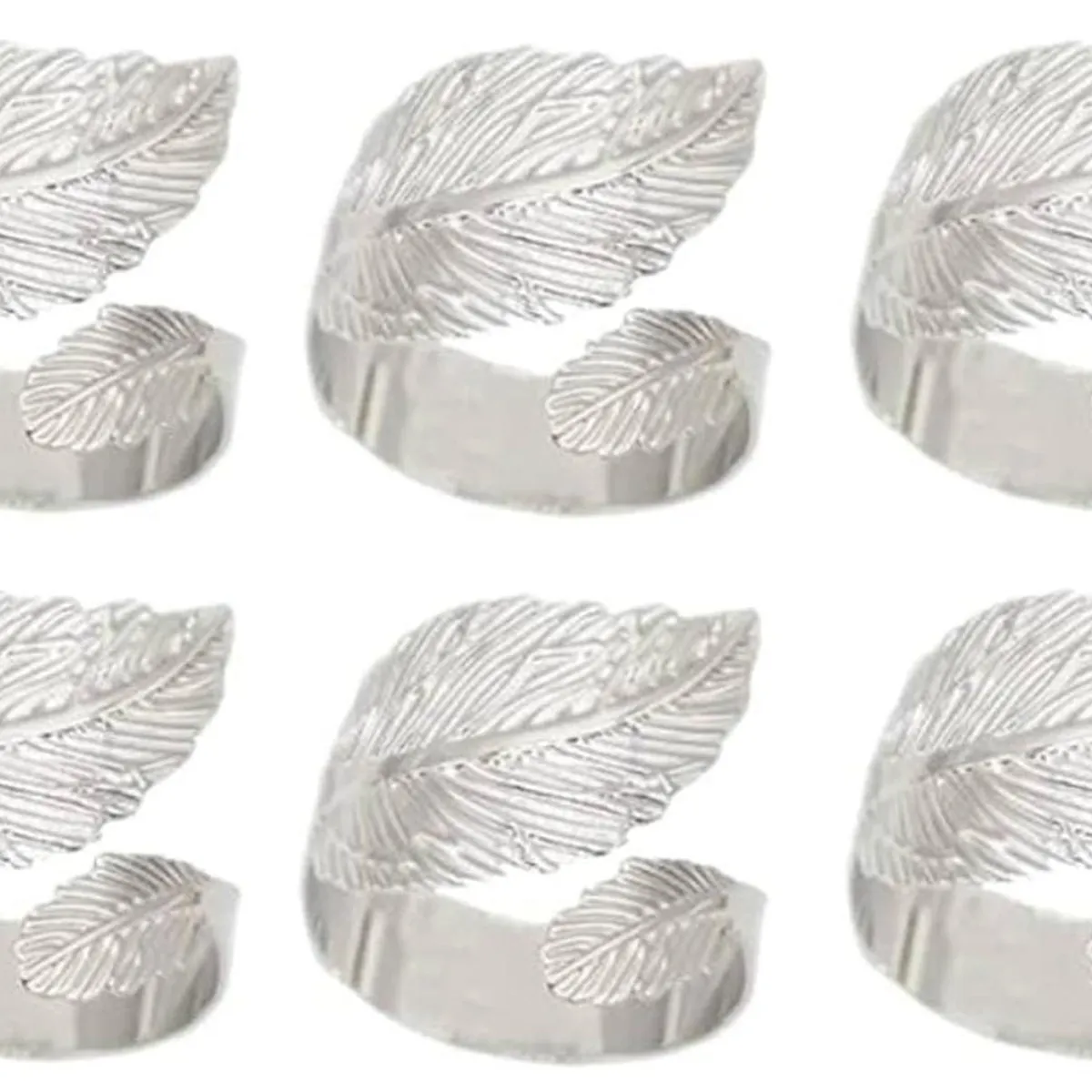 TERRA ESTILO - 6 Porta Servilleta Hoja Metálico Plateado