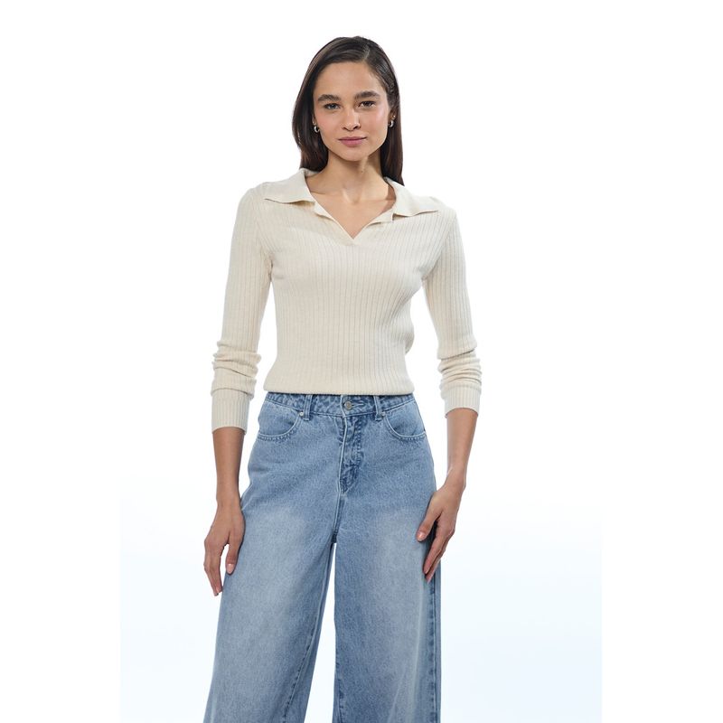 IO - Sweater de Mujer Liso de Verano Manga Larga Beige iO