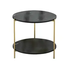 GENERICO - Mesa Auxiliar Moderna Marmoleado Decoracion Redondo Negro