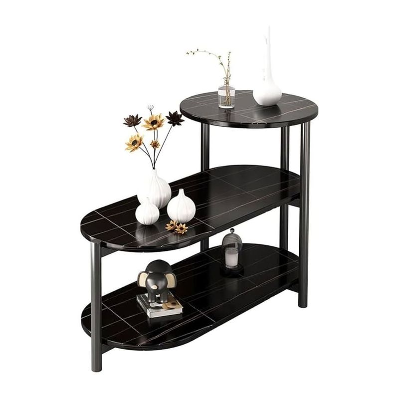 GENERICO - Mesa Auxiliar De Centro Decorativa De 3 Niveles Mesa De Lujo Negro