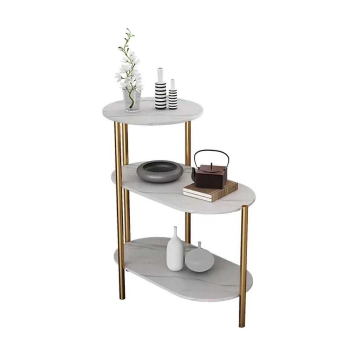 GENERICO - Mesa Auxiliar De Centro Decorativa De 3 Niveles Mesa De Lujo Blanco