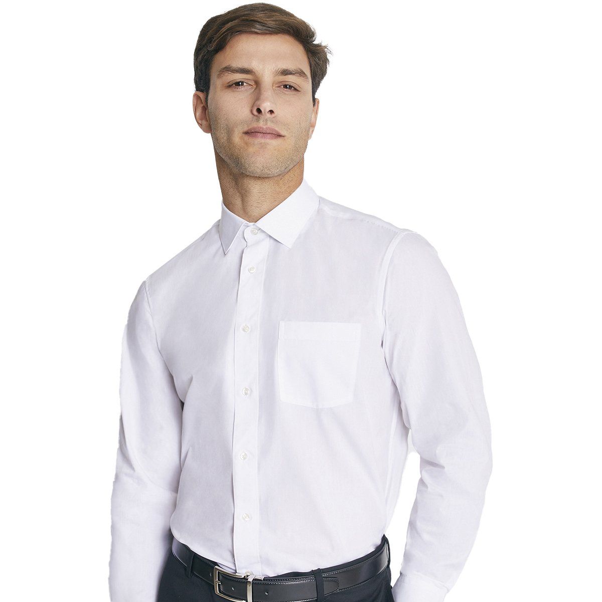 MAVIANNI - Camisa Blanca Hombre Formal Cuello Italiano Bolsillo Trabajo Oficina