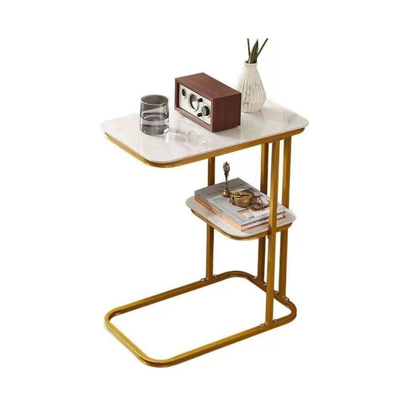 GENERICO - Mesa Auxiliar Mesa De Té Dos Niveles Para Sala Sofa Y Cama Blanco