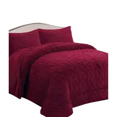 GENERICO - Cobertor Trensado con chiporro Unicolor Burdeo 1.5 Plaza TF