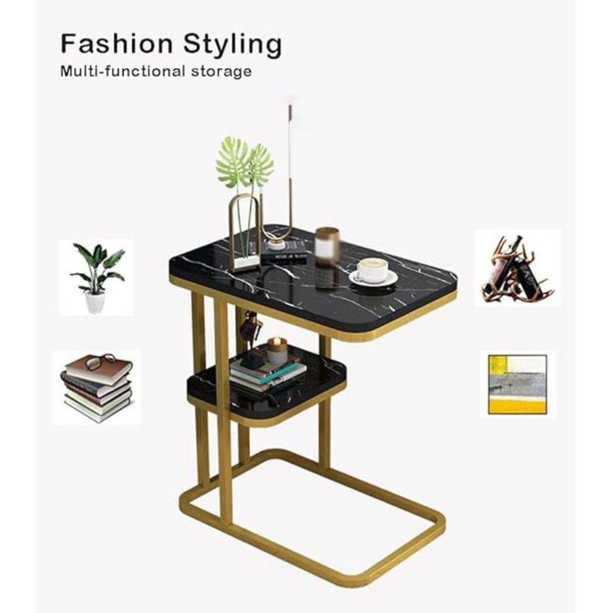 GENERICO - Mesa Auxiliar Mesa De Té Dos Niveles Para Sala Sofa Y Cama Negro