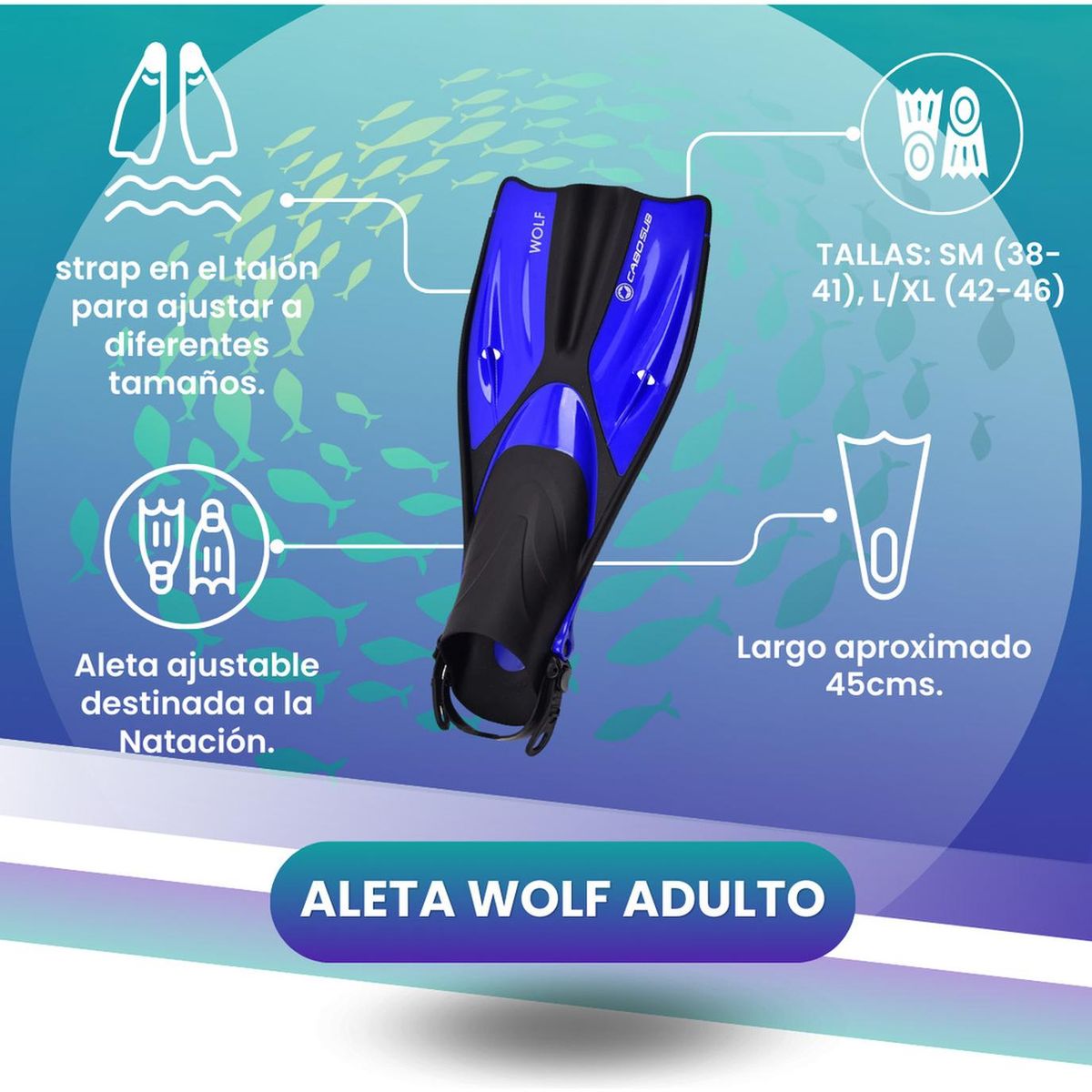 CABOSUB - Aleta Natación Wolf Adulto Velocidad Confort en el Agua - Azul - 38-40