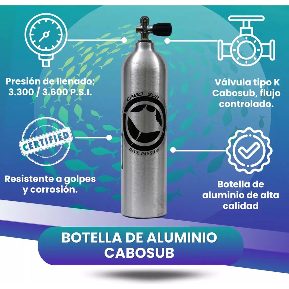 CABOSUB - Botella Buceo Aire Comprimido 12 Litros - Amarillo