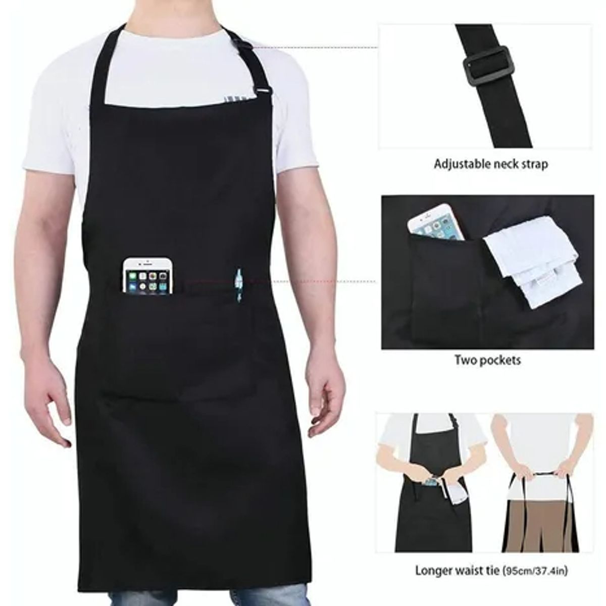 EDWINAYY - Pechera Con Bolsillo Gabardina Impermeable Anti-grasa Cocina