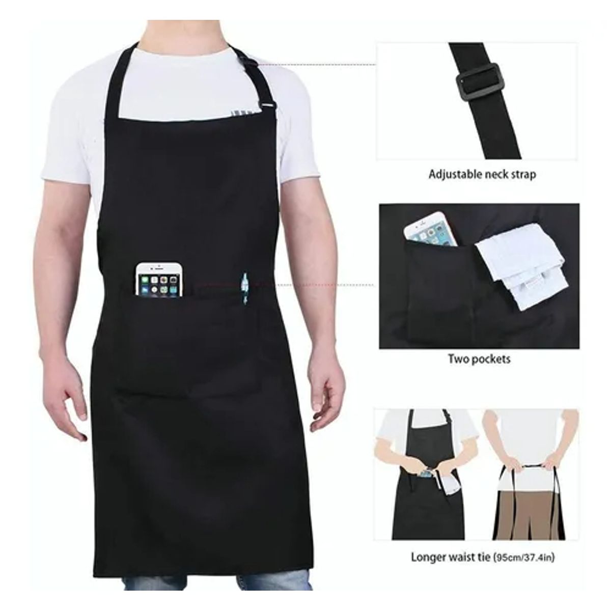 EDWINAYY - Pechera Con Bolsillo Gabardina Impermeable Anti-grasa Cocina