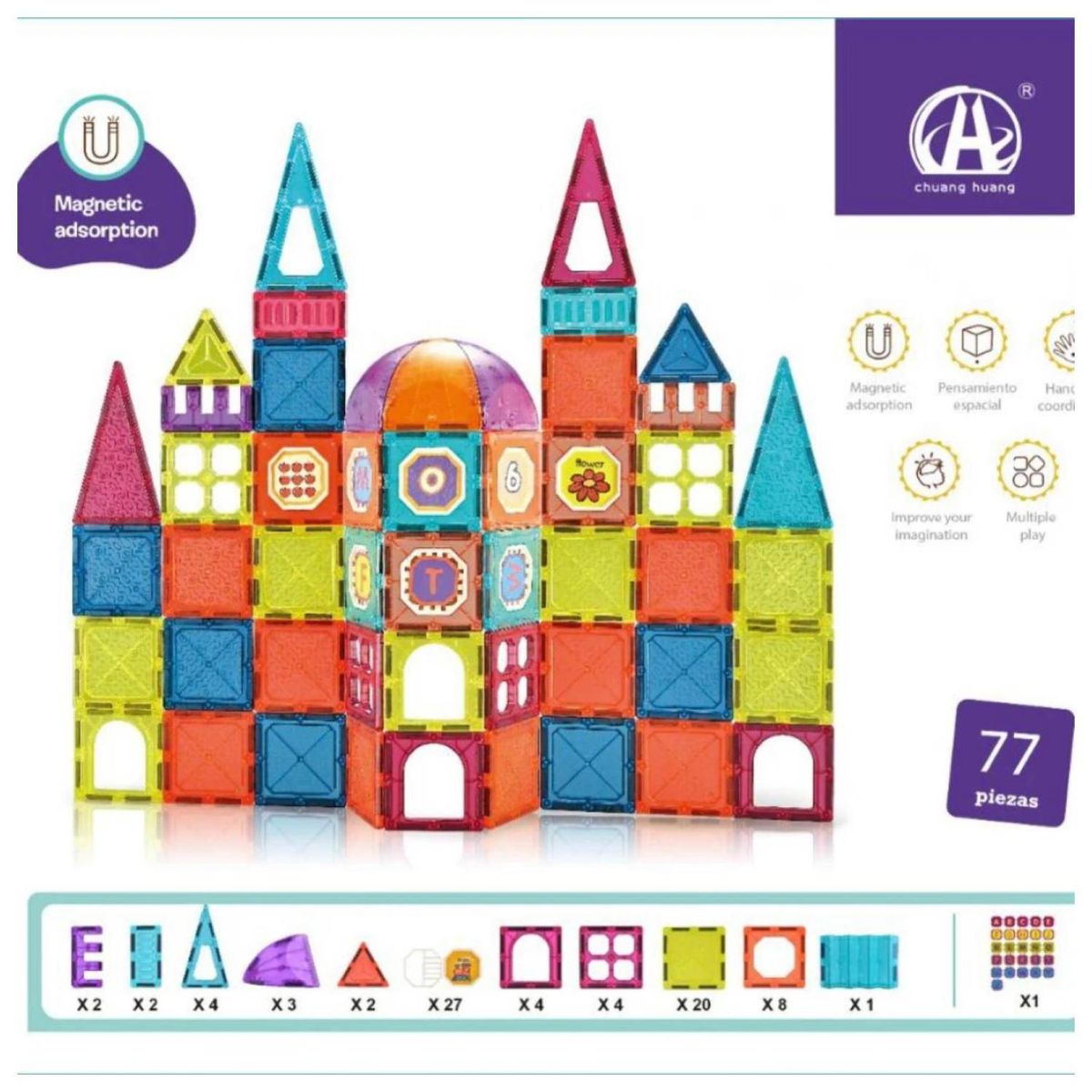 GENERICO - Juguete Construccion Castillo Bloques Magneticos 77 Piezas