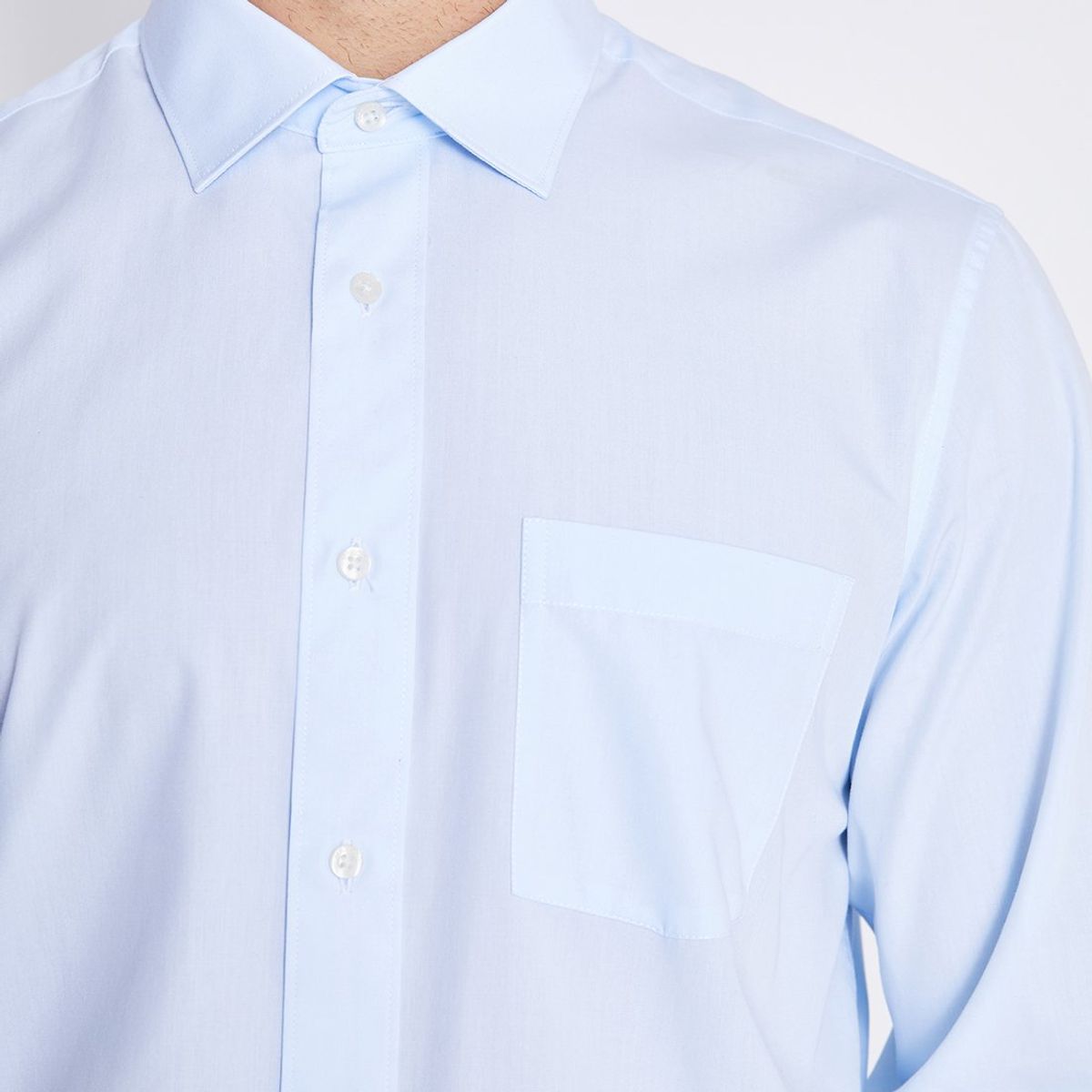 MAVIANNI - Camisa Hombre Celeste Formal Cuello Italiano Bolsillo Trabajo Oficina_.