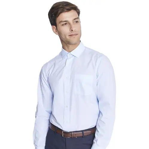 MAVIANNI - Camisa Hombre Celeste Formal Cuello Italiano Bolsillo Trabajo Oficina_.