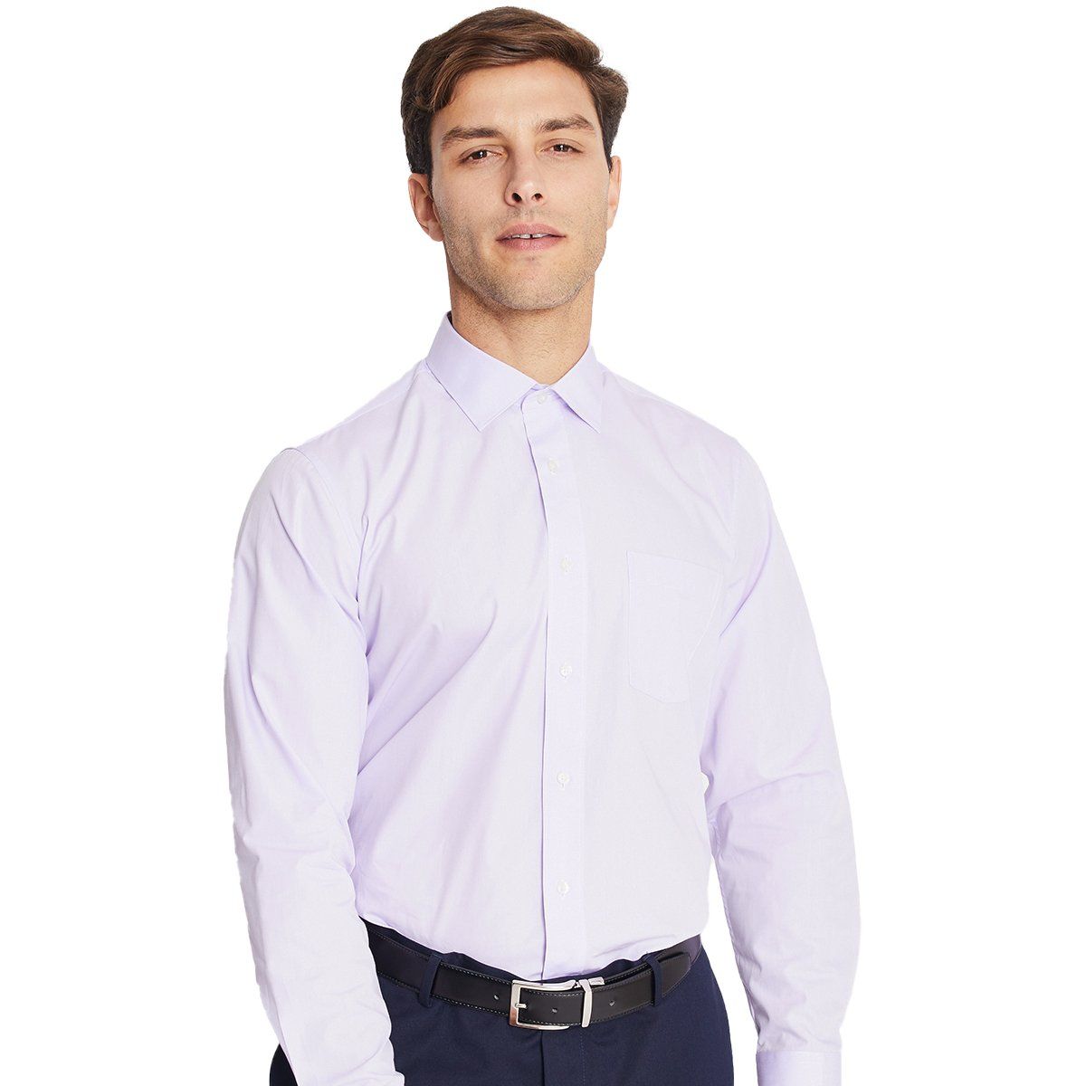 MAVIANNI - Camisa Lila Hombre Formal Cuello Italiano Bolsillo para Trabajo_.