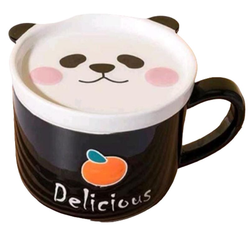 GENERICO - Tazon Taza Mas Plato De Ceramica Negro Panda Japones