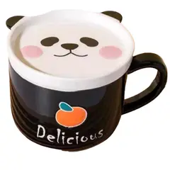 GENERICO - Tazon Taza Mas Plato De Ceramica Negro Panda Japones
