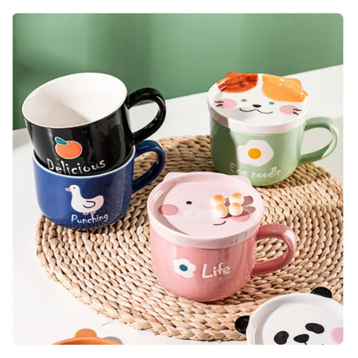 GENERICO - Tazon Taza Mas Plato De Ceramica Negro Panda Japones