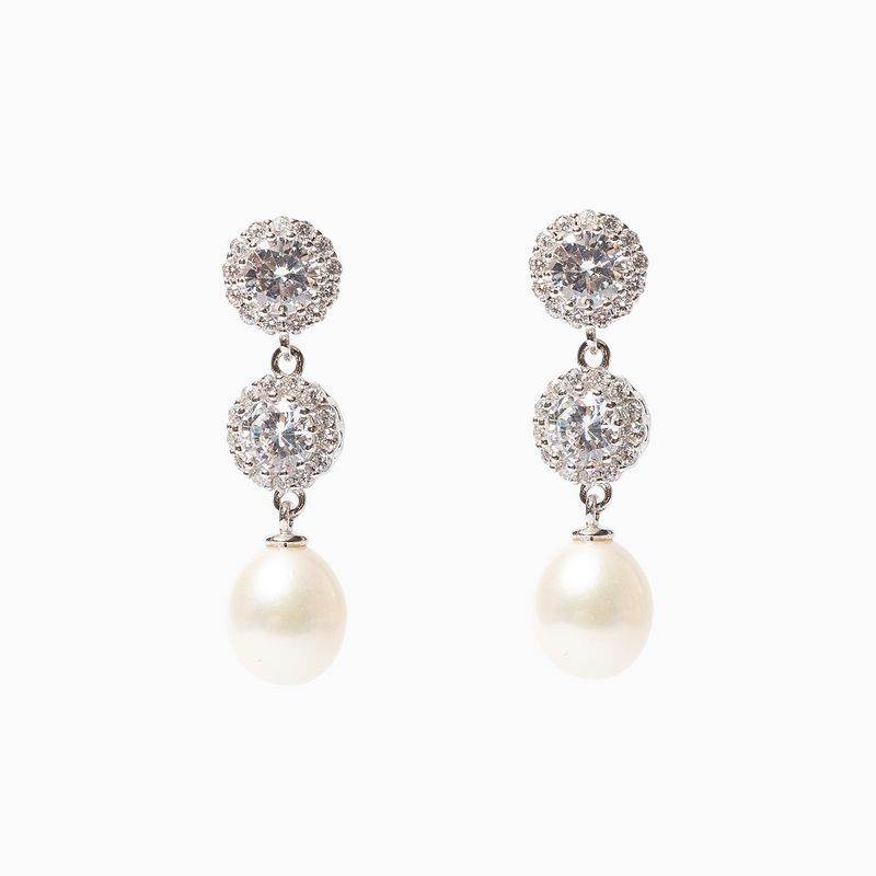LA GARZA - Aros Plata Mujer Perlas Naturales Blancas y Circones