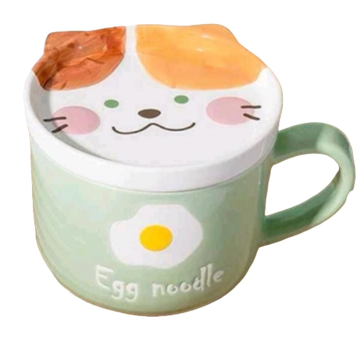 GENERICO - Tazon Taza Mas Plato De Ceramica Verde Gatito Japones