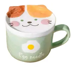 GENERICO - Tazon Taza Mas Plato De Ceramica Verde Gatito Japones