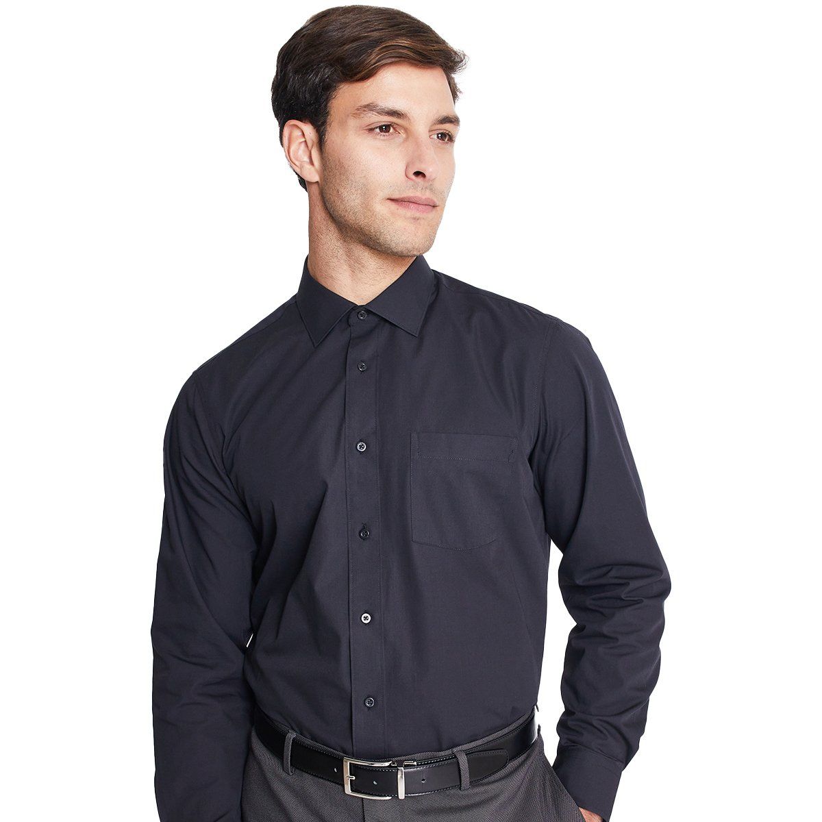 MAVIANNI - Camisa Negra Formal para Trabajo Hombre Cuello Italiano Bolsillo