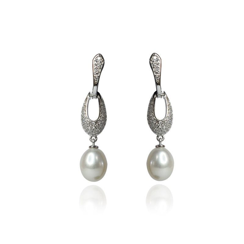 LA GARZA - Aros Plata Mujer Perlas Naturales Blancas y Circones