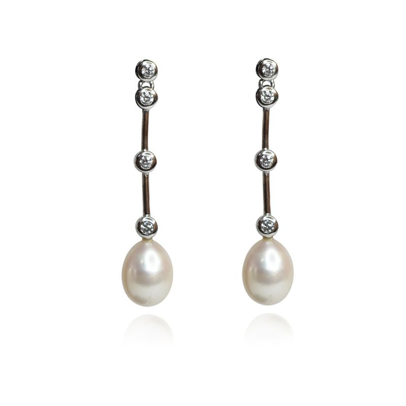 LA GARZA - Aros Plata Mujer Perlas Naturales Blancas y Circones