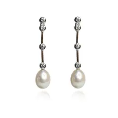 LA GARZA - Aros Plata Mujer Perlas Naturales Blancas y Circones