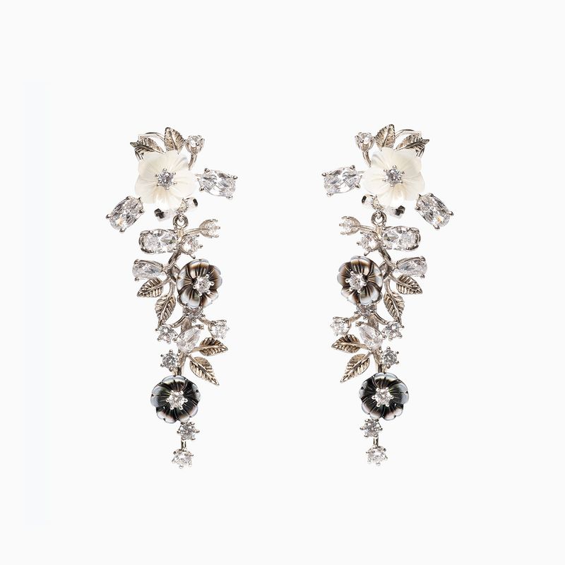 LA GARZA - Aros Plata Flores Mujer Perlas Naturales Blancas y Circones