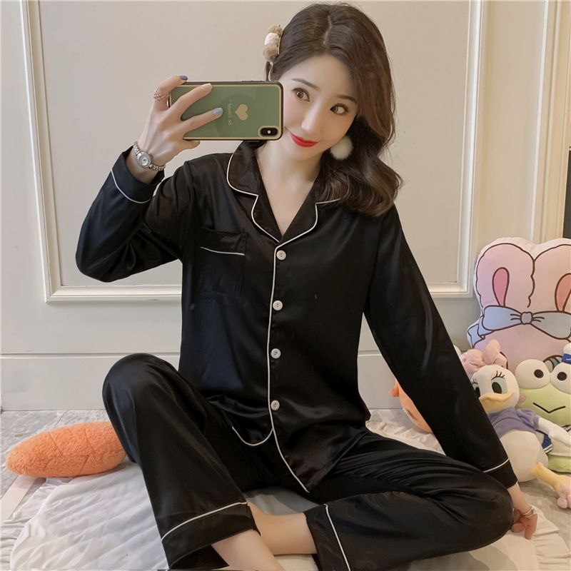 EDWINAYY - Pijama De Conjunto Manga Larga Dormir Ropa De Casa De Satin