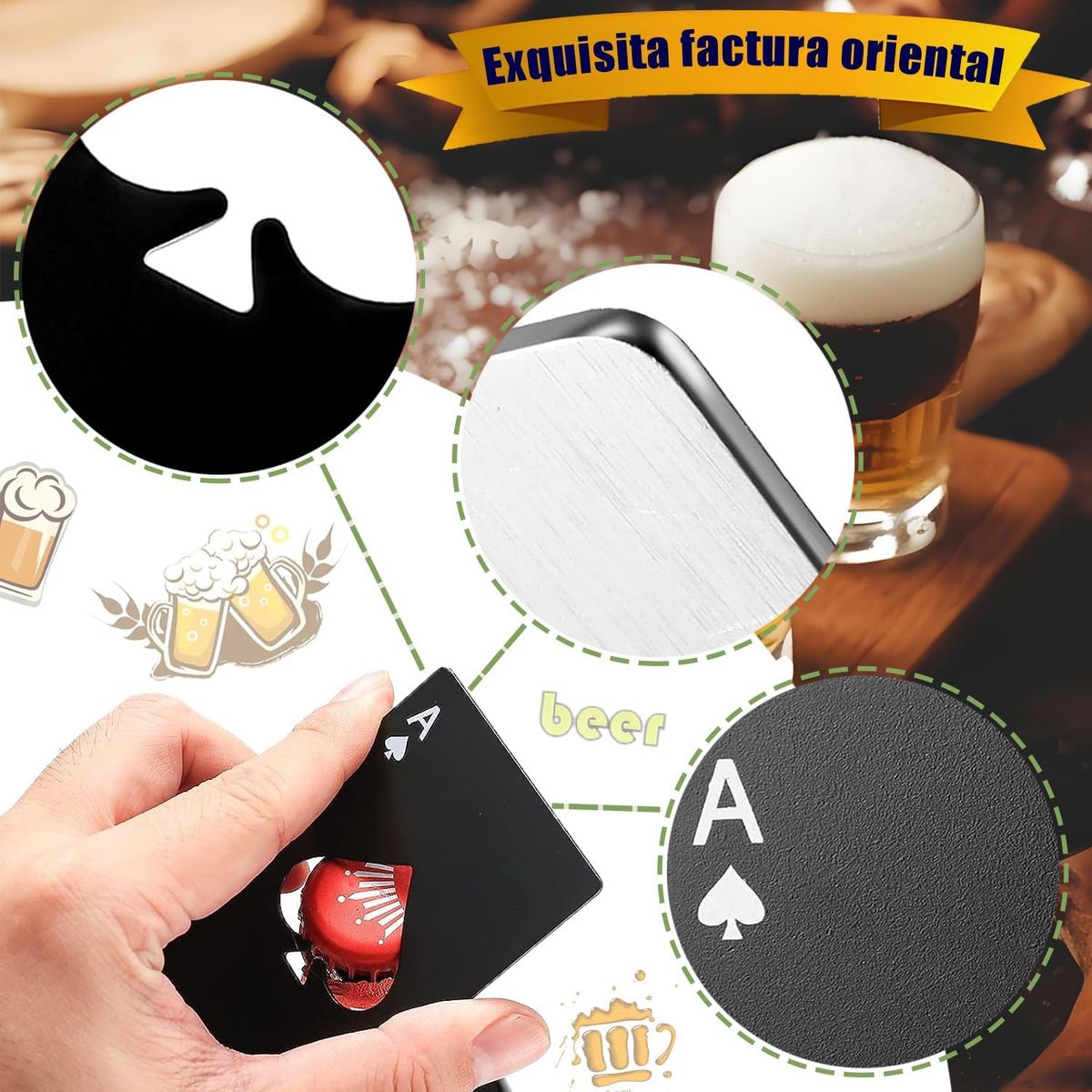 GENERICO - Negro Abrebotellas Tipo Póquer Destapador De Cerveza 5Pcs