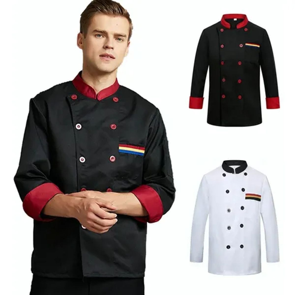 EDWINAYY - Chaqueta Chef Unisex Manga Larga Cocina Chaqueta Cocina Work