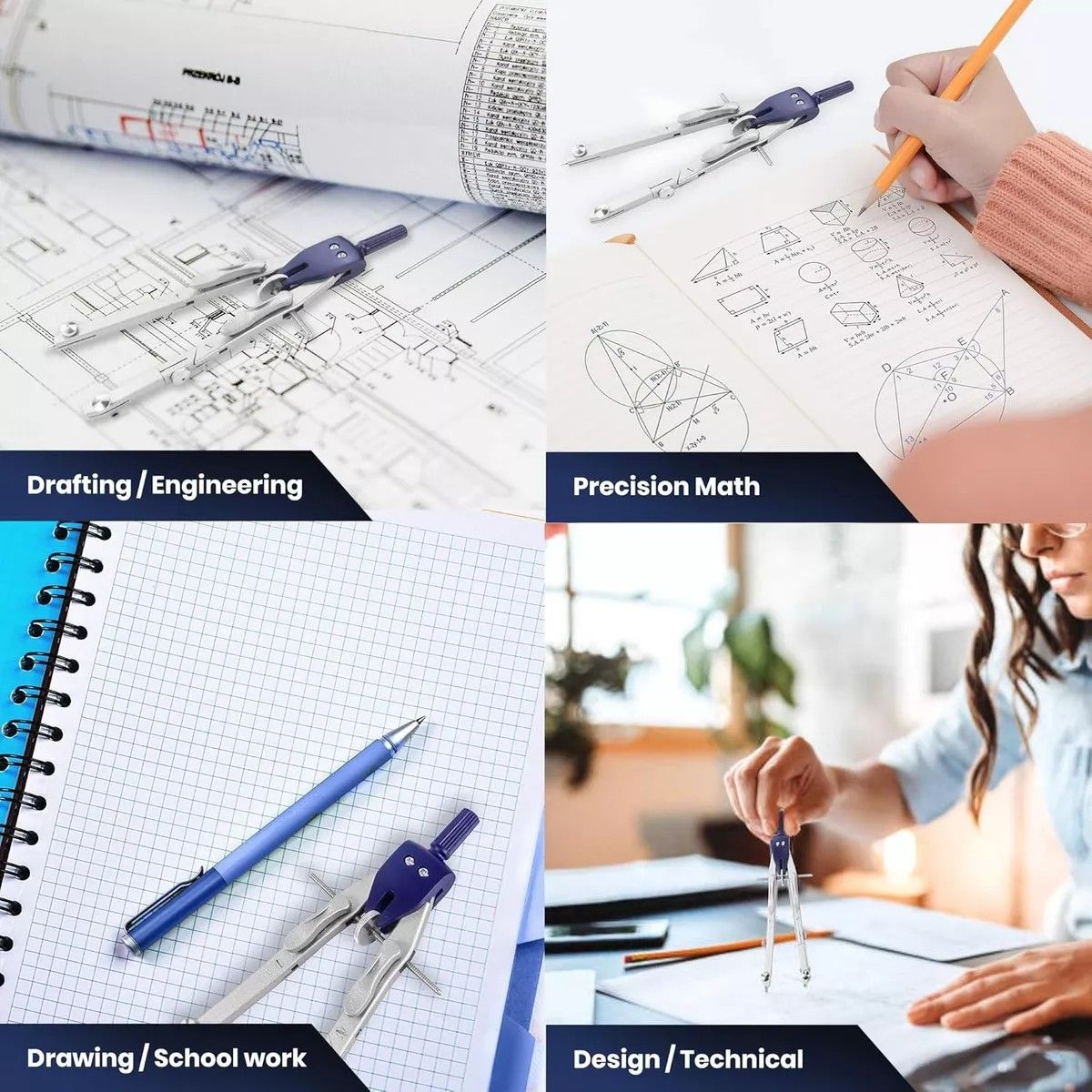 KUANGYE - Compás De Precisión Metálico Con Adaptador Y Brazo Extensor