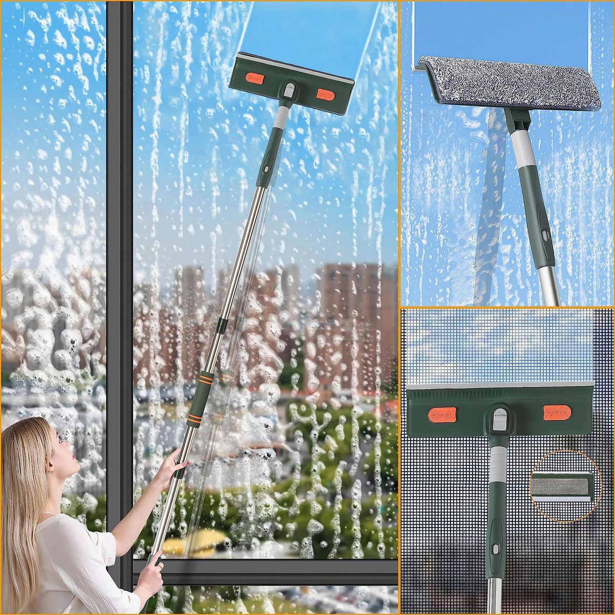 GENERICO - 2 En 1 Escobilla De Ventana Extensible 2m Para Vidrio Suelo