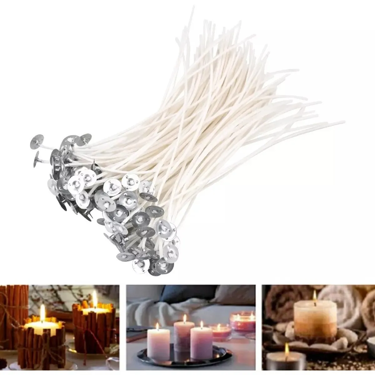 YAYKO - Pábilos Encerados Mecha De Vela 100 Uds Con Wick Tabs 20 Cm