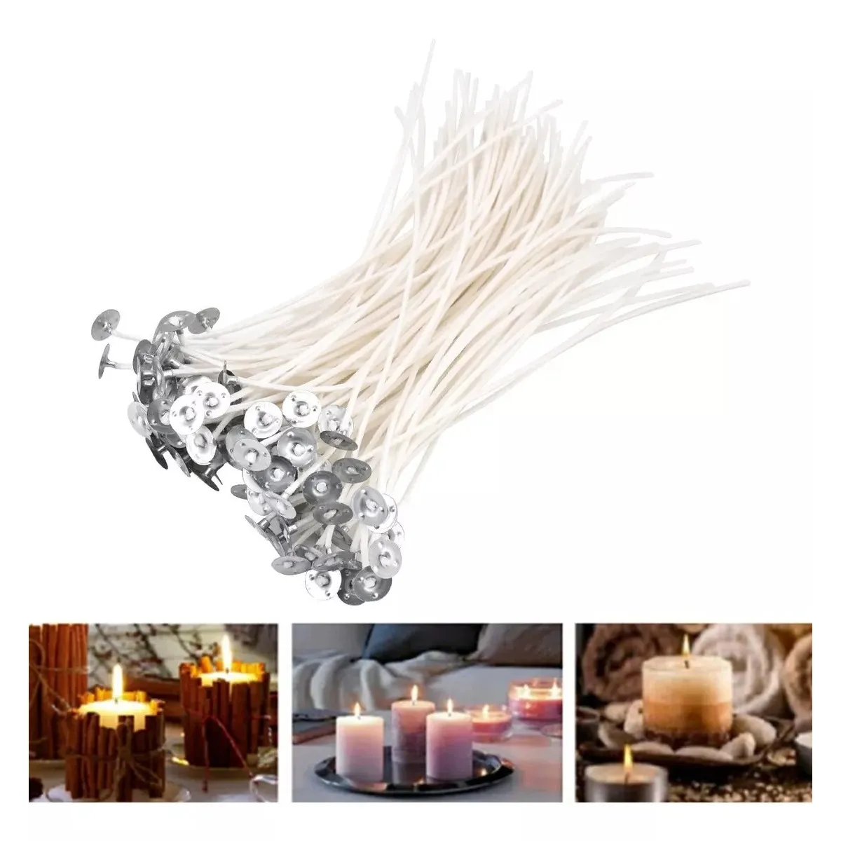 YAYKO - Pábilos Encerados Mecha De Vela 100 Uds Con Wick Tabs 20 Cm