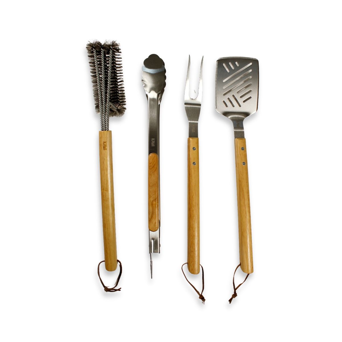 KAWI - Set Parrilla Asado 4 Piezas Acero Inox Madera Austin Kawi®