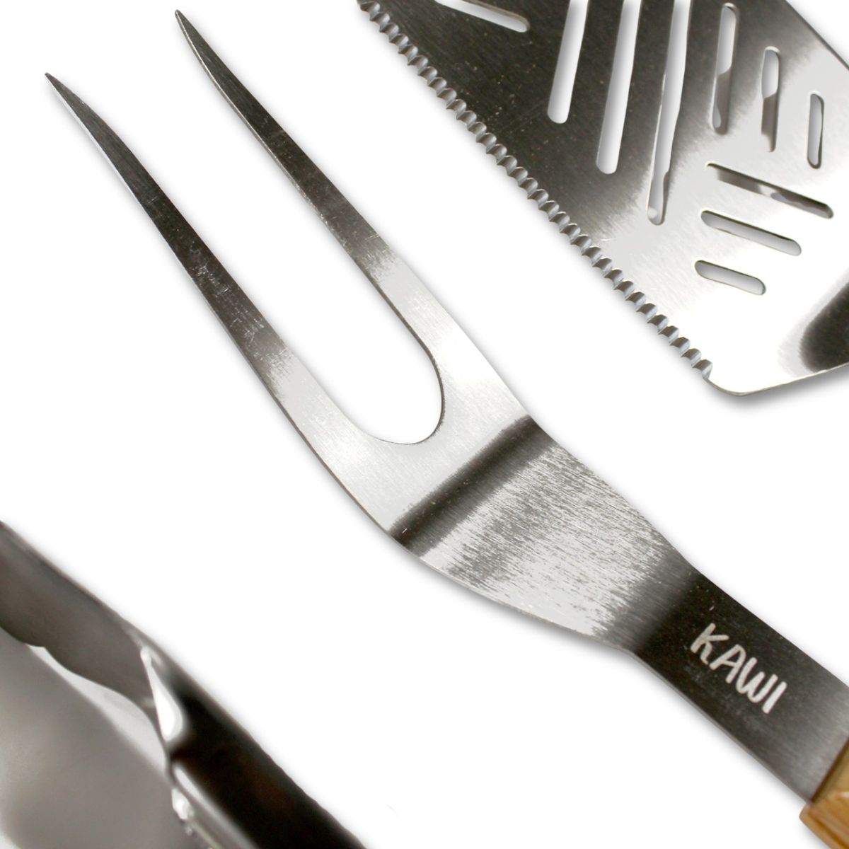 KAWI - Set Parrilla Asado 4 Piezas Acero Inox Madera Austin Kawi®