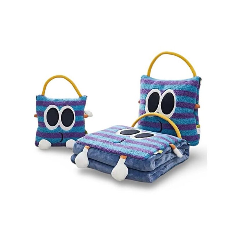 GENERICO - FRAZADA 3 EN 1 BOLSA ALMOHADA Y MANTA AZUL RAYA