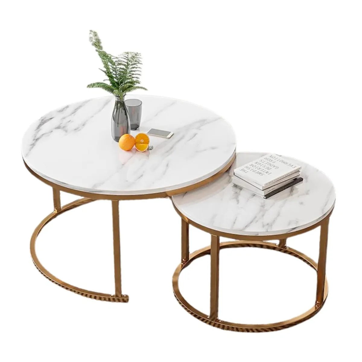 DETODOYMAS - Juego Mesa De Centro Redonda Diseño Mármol ChicHome - Blanco