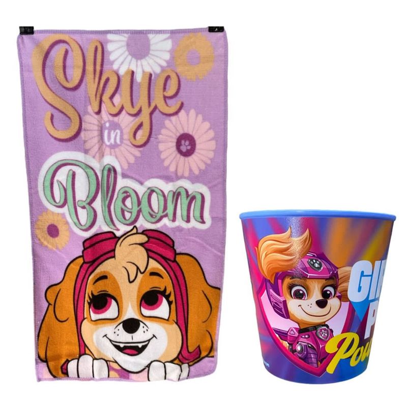 OEM - Set 2pcs Toalla Con Vaso Parvulo Paw Patrol Niña Skye
