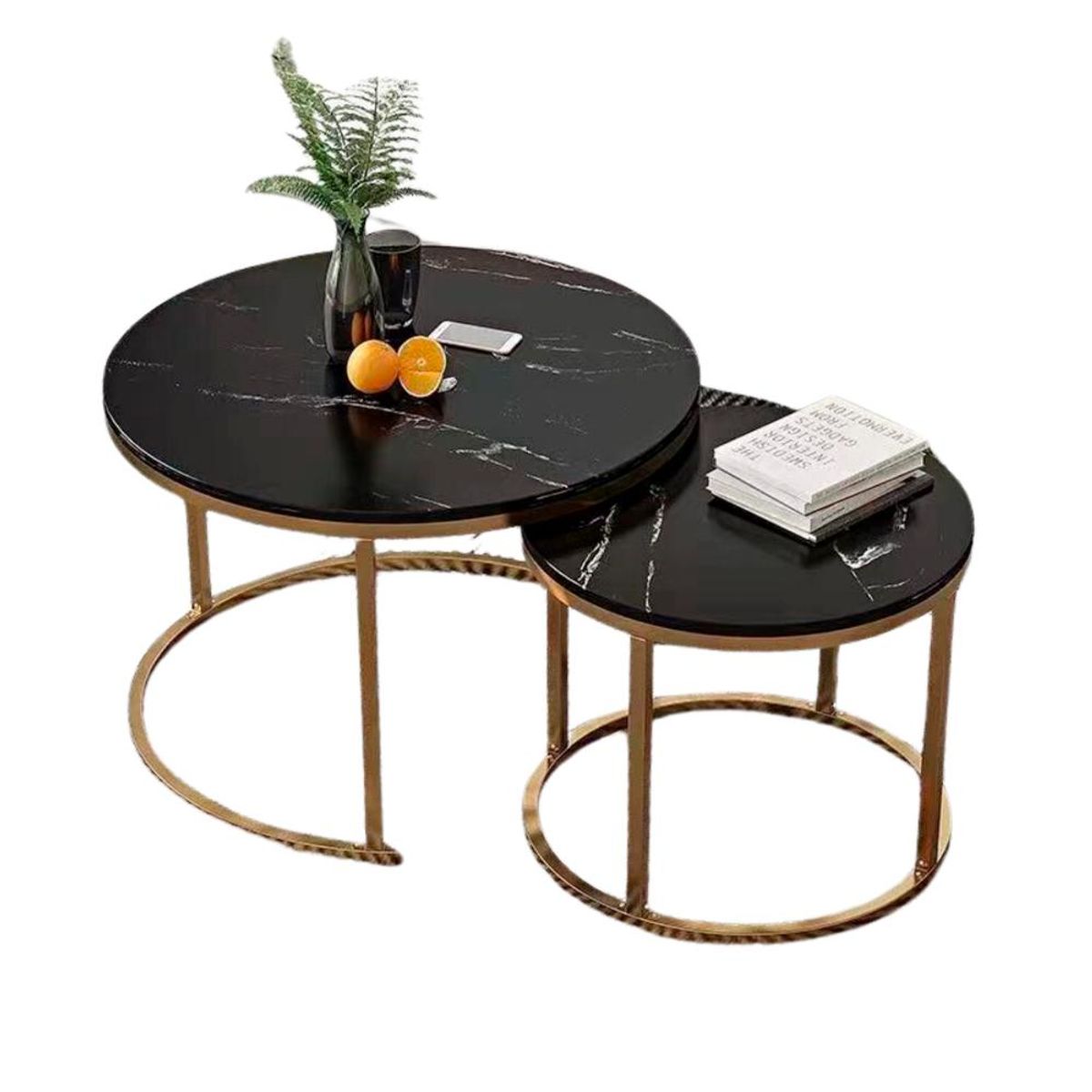 DETODOYMAS - Juego Mesa De Centro Redonda Diseño Mármol ChicHome - Negro